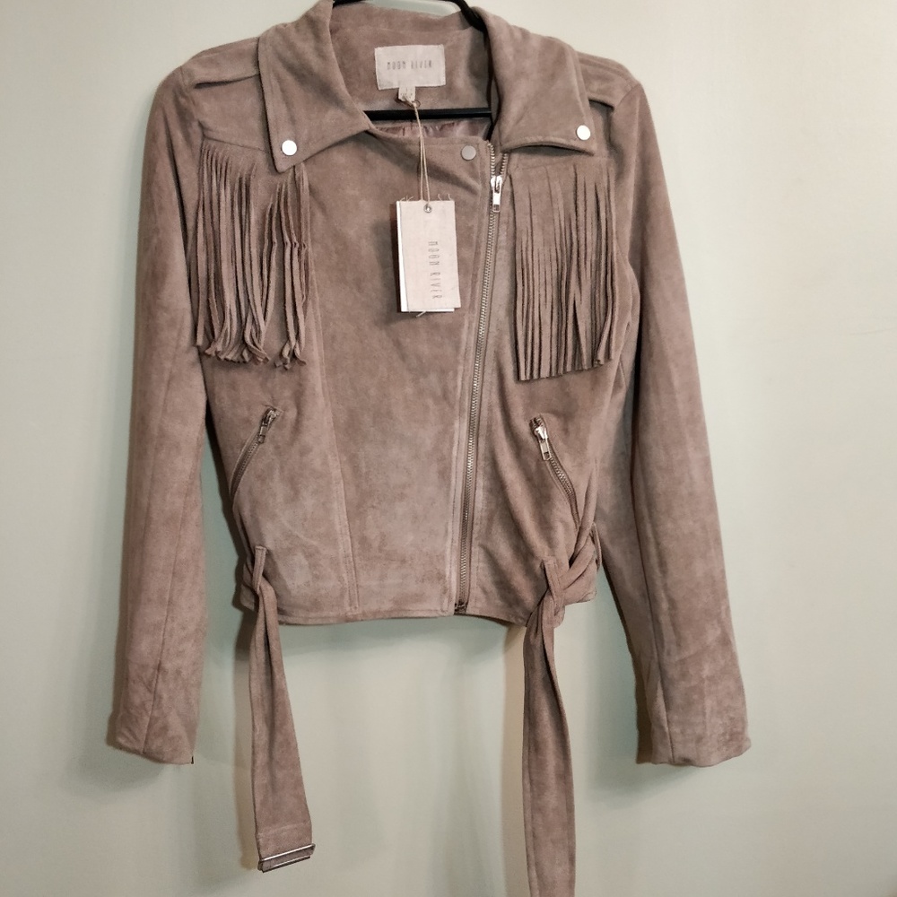Suede fringe biker jacket